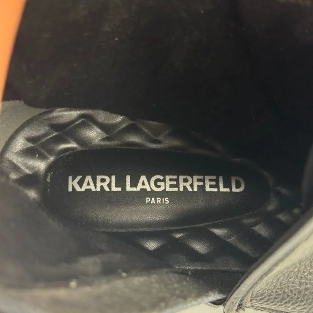Karl Lagerfeld Paris Mens 13 Black Belted Leather Hiker Biker Boots NWOB